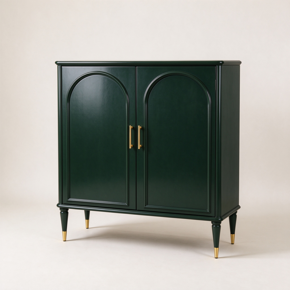 Emerald Green Arched Cabinet with Gold Handles