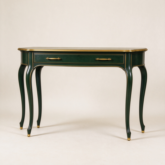 Emerald Green Vintage Console Table with Gold Trim