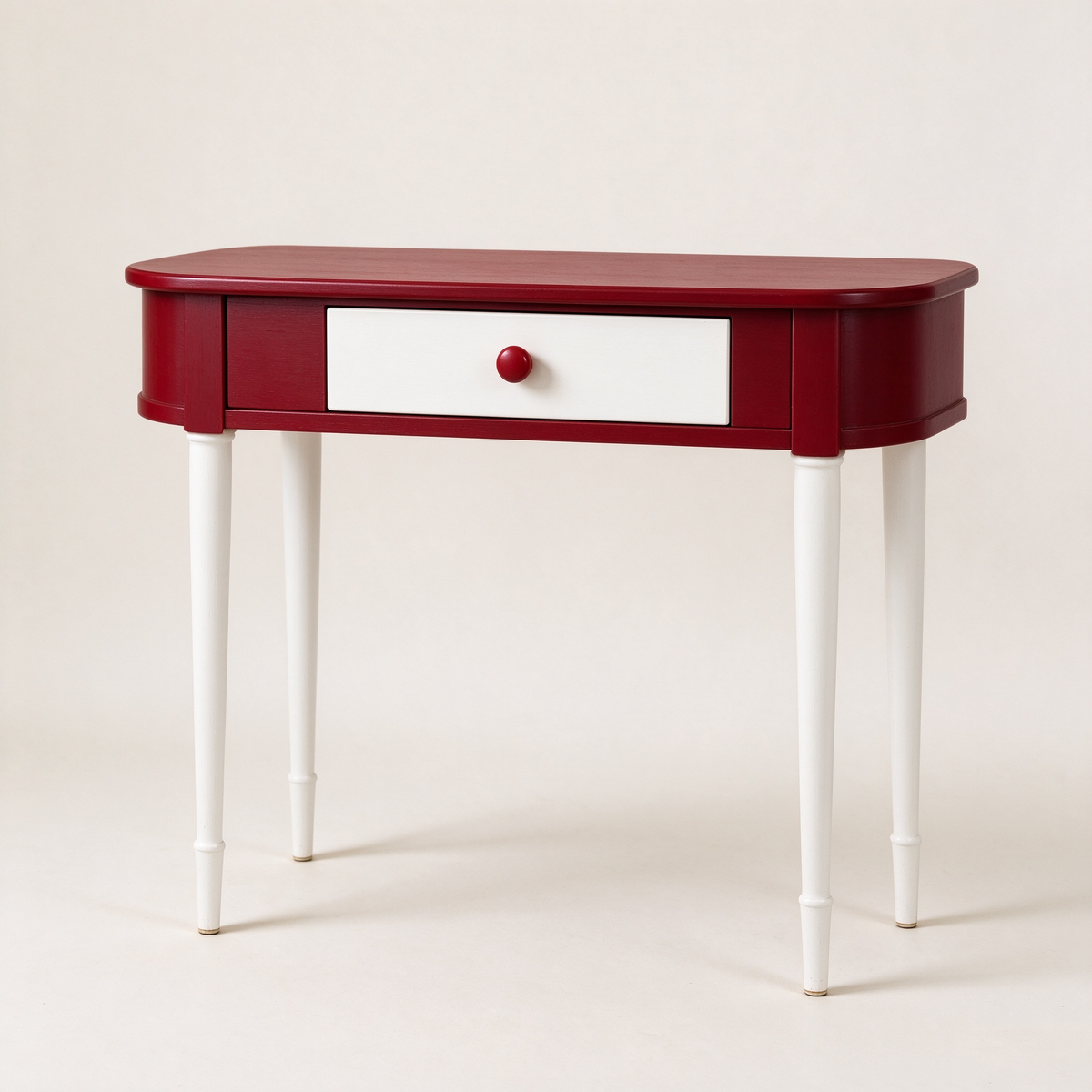 Wine Red Console Table with White Drawers