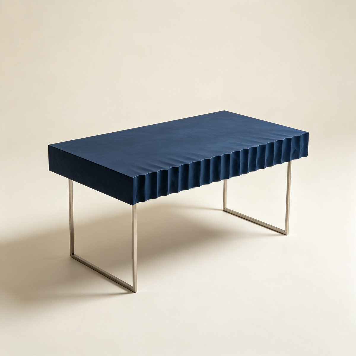 Navy Pleated Edge Desk with Metal Legs