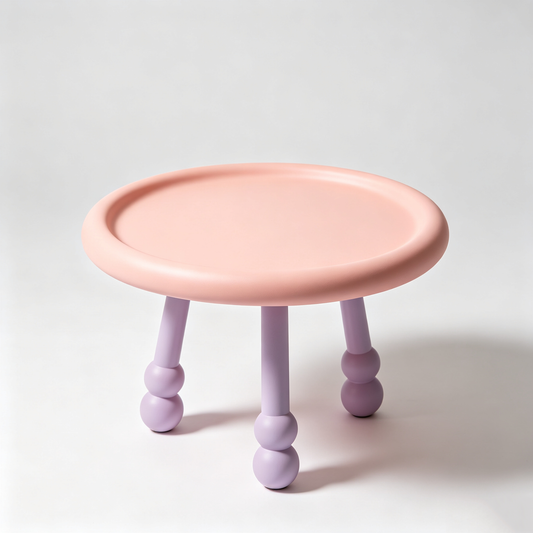Pink Round Side Table with Purple Bead Legs