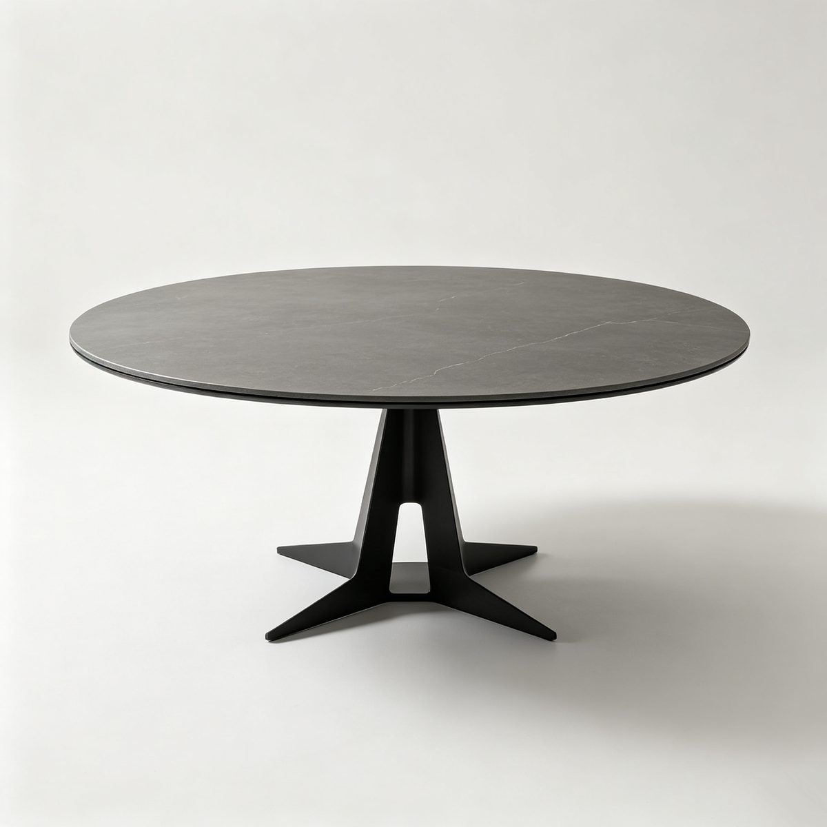 Modern Grey Round Dining Table with Black Base