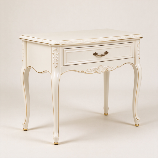 Ivory White European Table with Gold Carvings