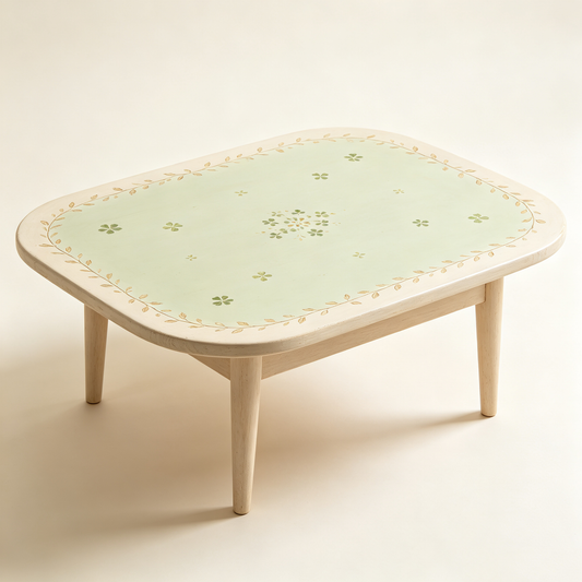 Mint Floral Printed Wood Coffee Table