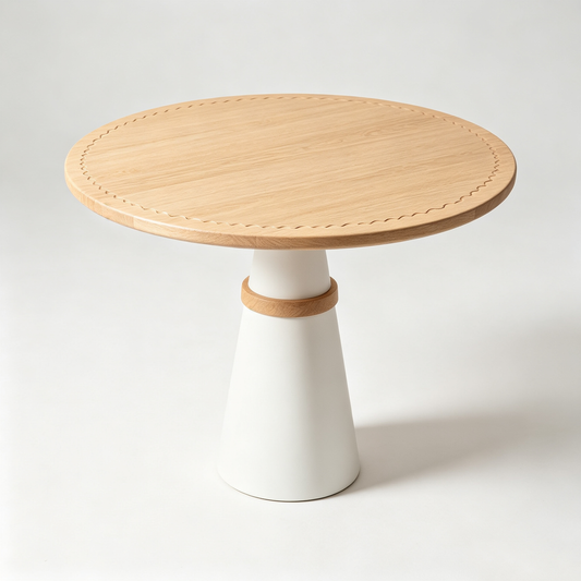 Light Wood Round Side Table with Fluted Leg