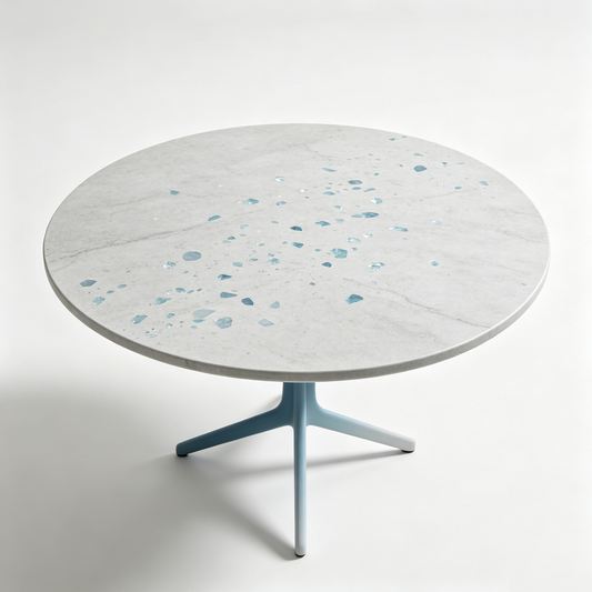 Grey Stone Round Coffee Table with Crystal Decor