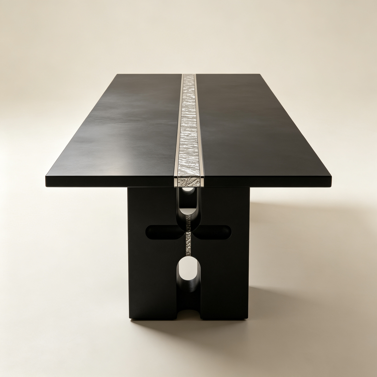 Black Modern Dining Table with Silver Inlay