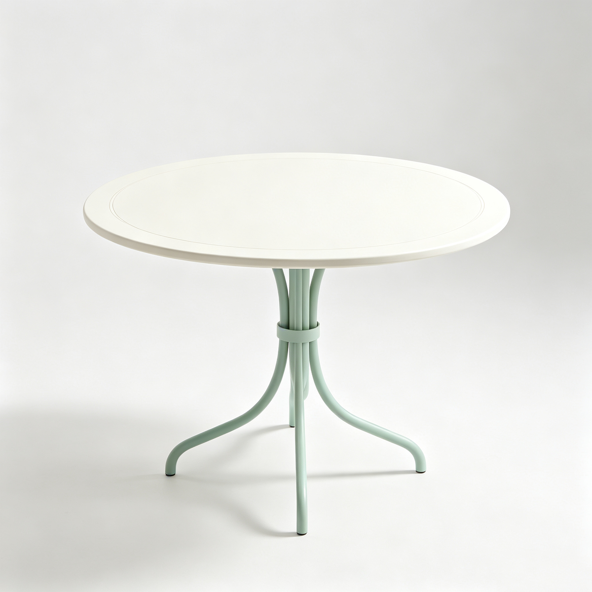 Mint Green Round Metal Table with White Top