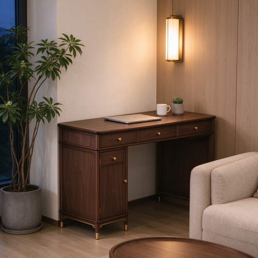 Chinese Style Solid Wood Desk with Gold Knobs