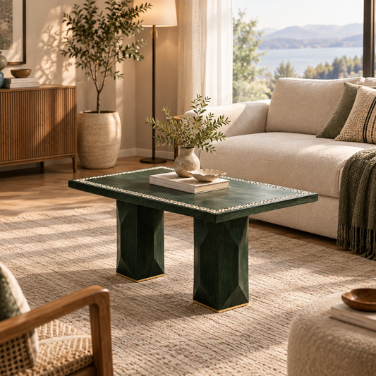 Emerald Green Coffee Table with Shell Inlay