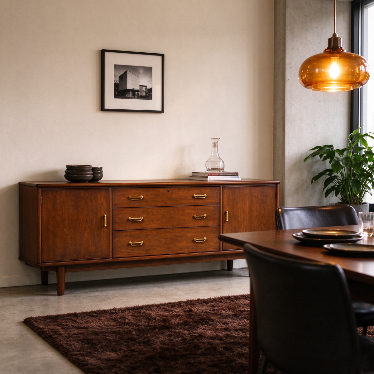 Mid-Century Modern Wood Sideboard with Drawers