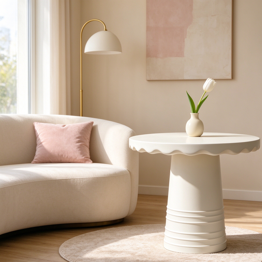 White Wave Edge Round Side Table