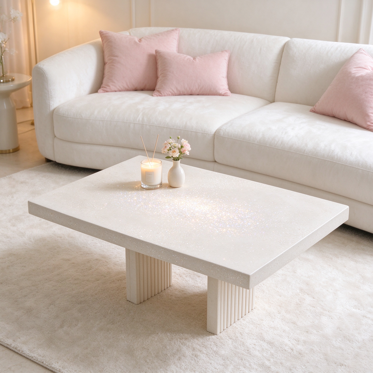 White Sparkle Rectangular Coffee Table