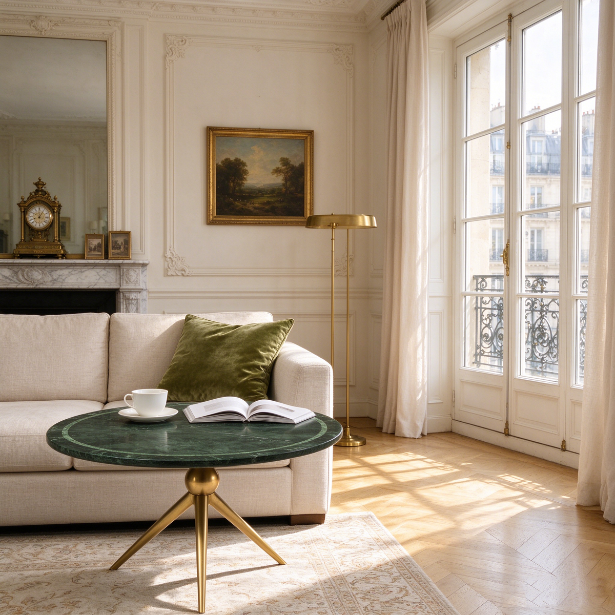 Emerald Marble Round Side Table with Gold Legs