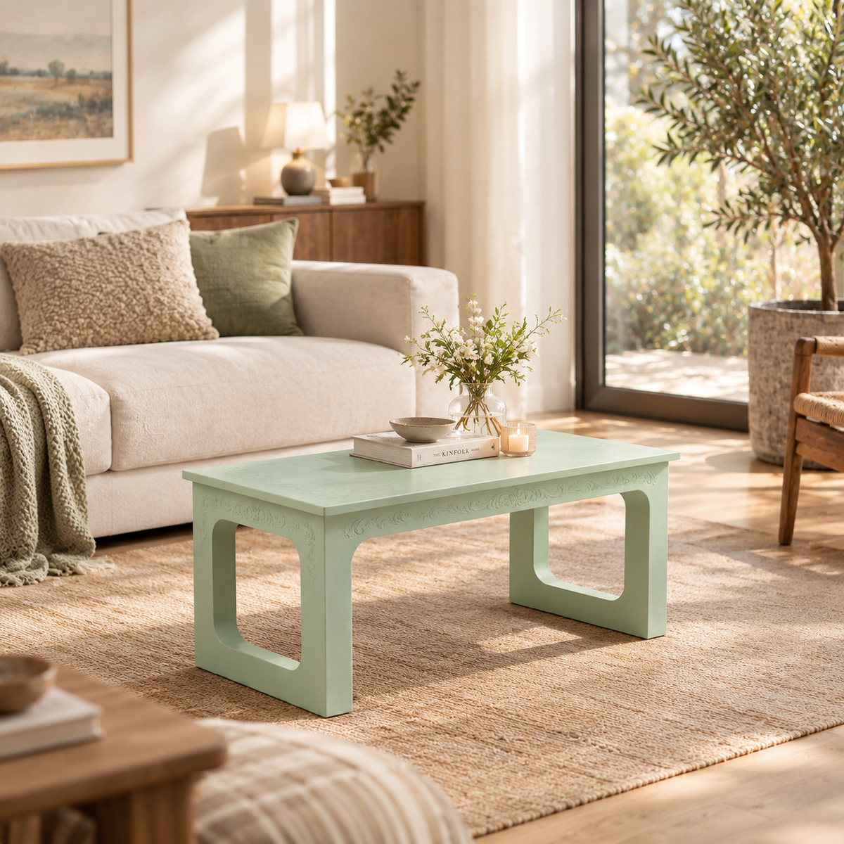 Mint Green Carved Rectangular Table