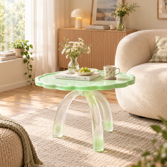 Mint Green Wavy Edge Acrylic Side Table