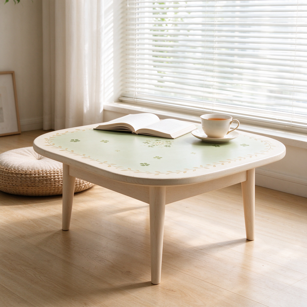 Mint Floral Printed Wood Coffee Table
