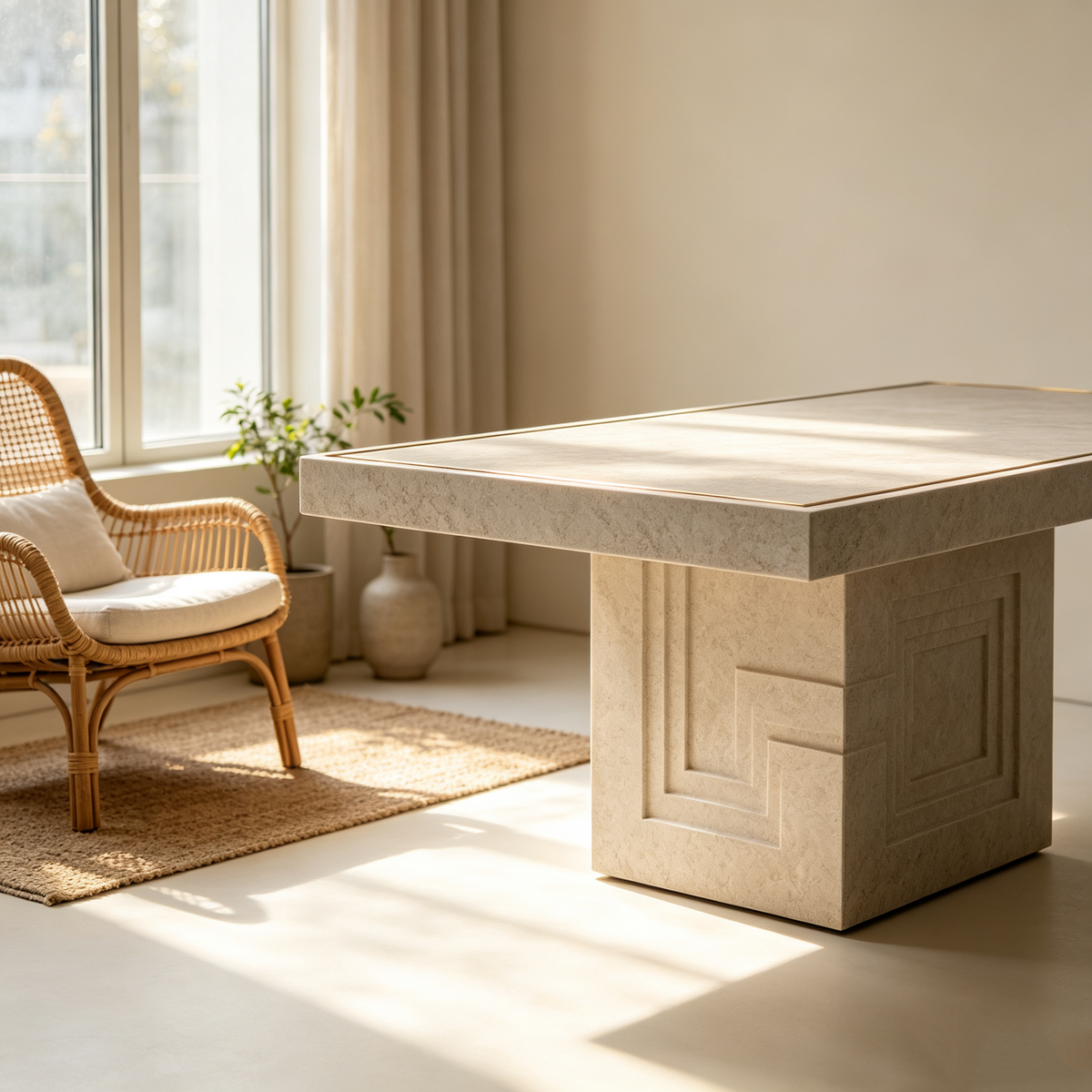 Beige Stone Geometric Coffee Table