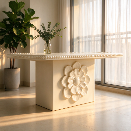 Cream White Flower Pedestal Coffee Table