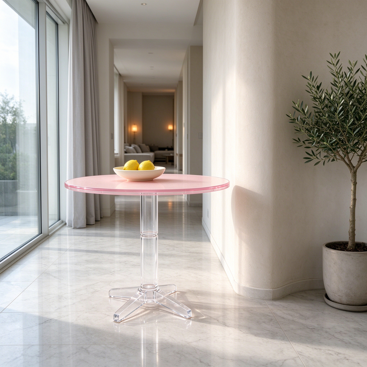 Pink Acrylic Round Side Table