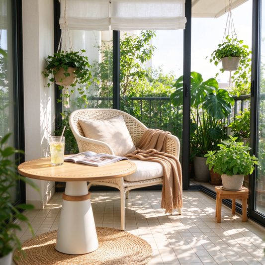 Light Wood Round Side Table with Fluted Leg
