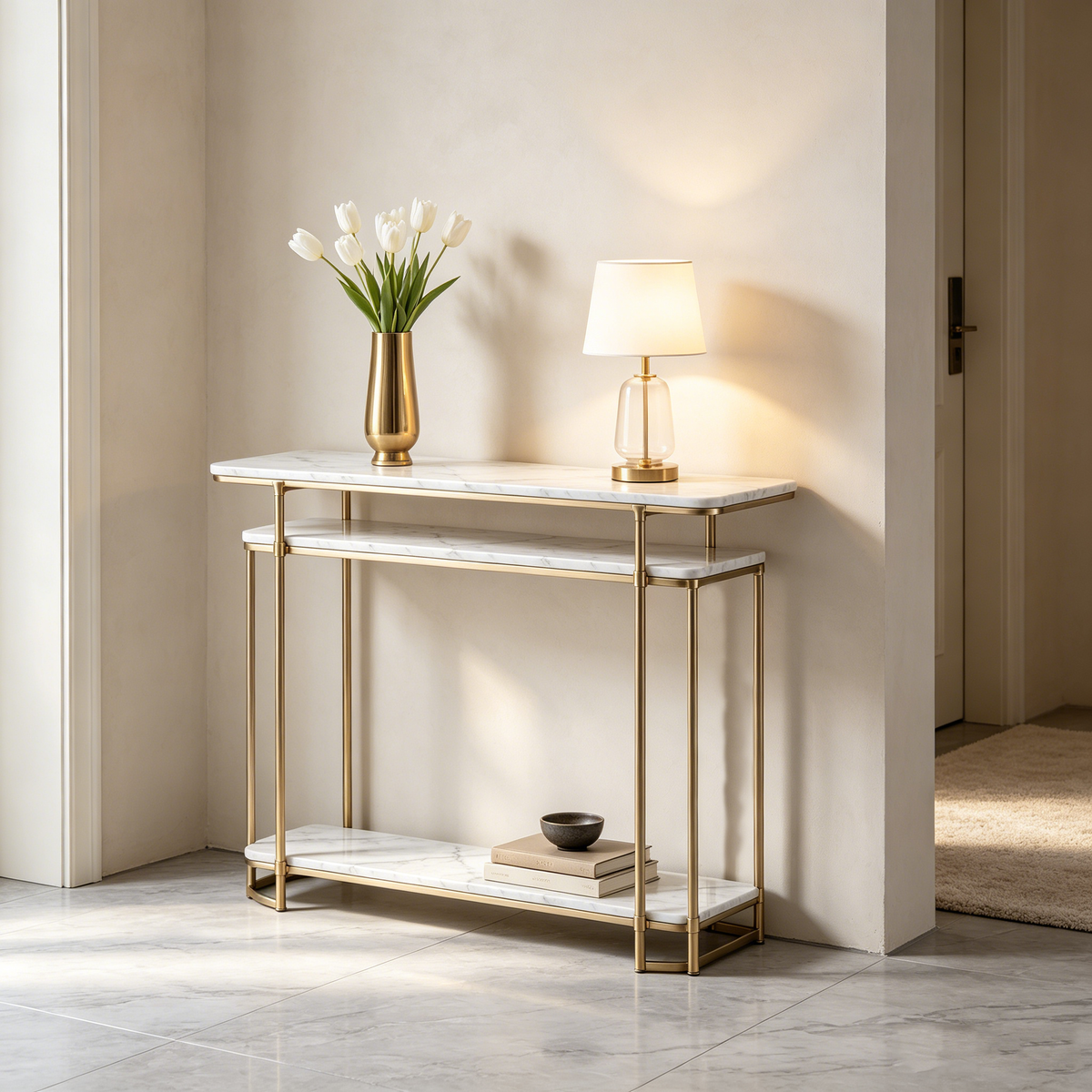 Gold Frame Marble Console Table