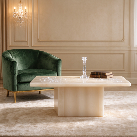 Onyx Stone Coffee Table with Crystal Accents
