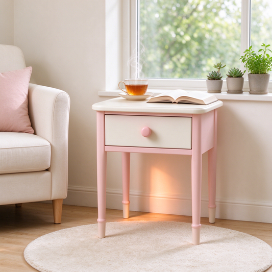 Pink and White Nightstand with Round Handles