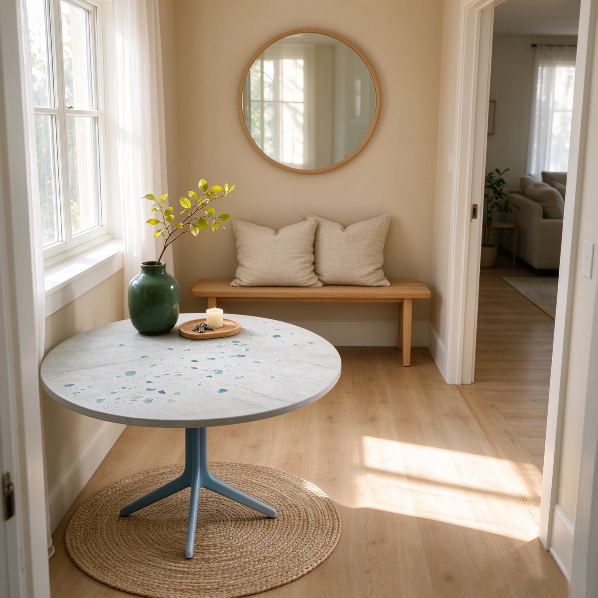 Grey Stone Round Coffee Table with Crystal Decor