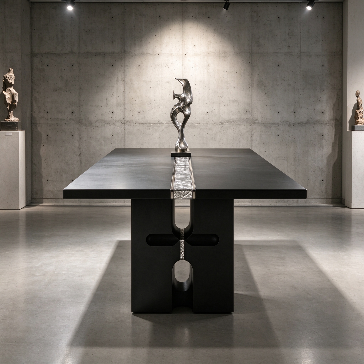 Black Modern Dining Table with Silver Inlay