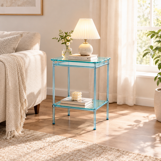 Acrylic Clear Blue Two-Tier Side Table