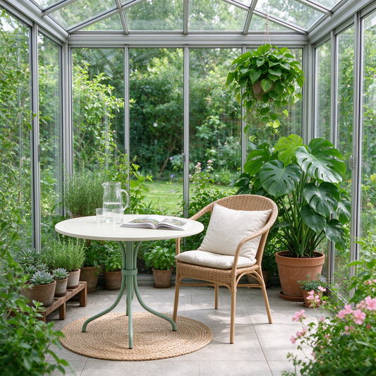 Mint Green Round Metal Table with White Top