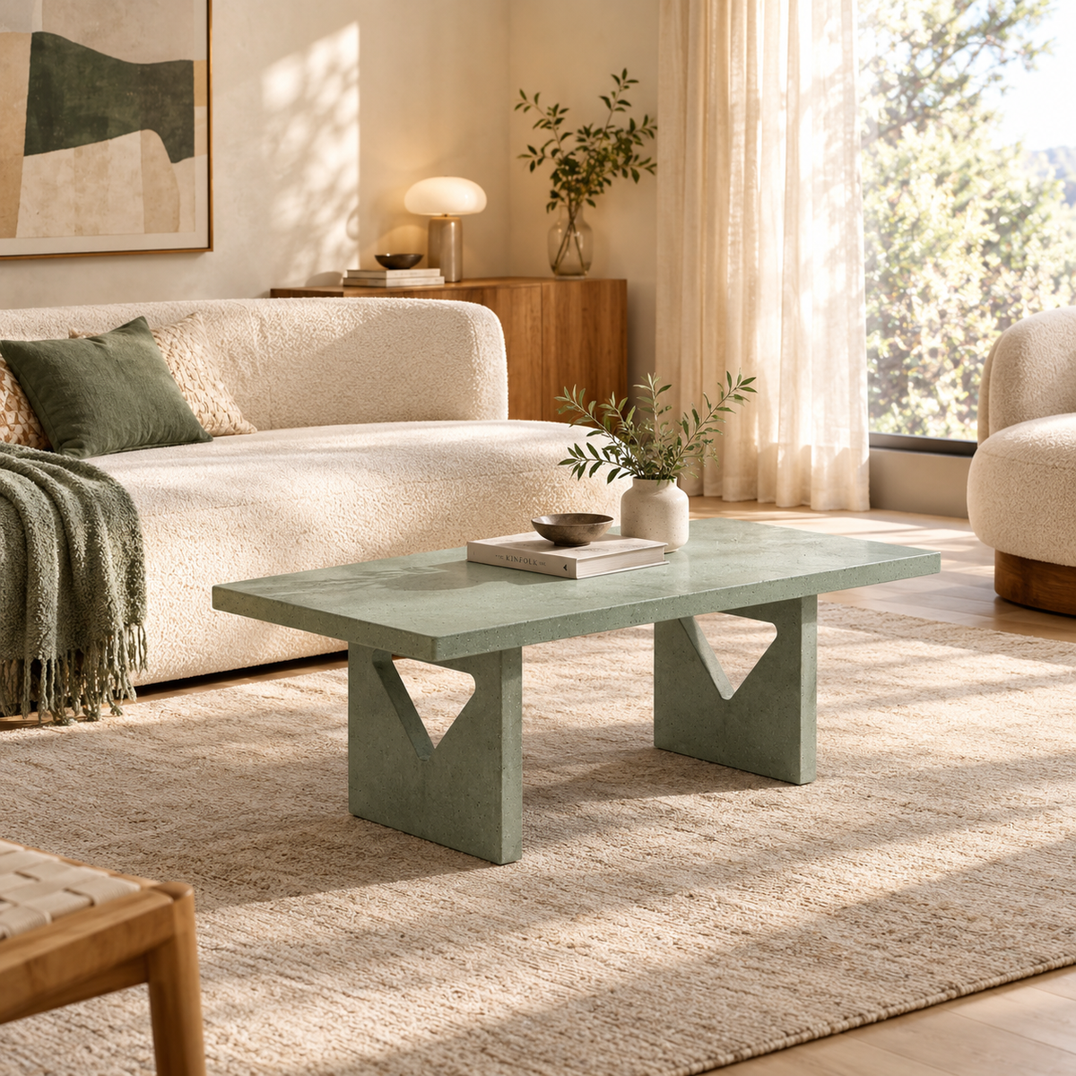 Sage Green Concrete Coffee Table