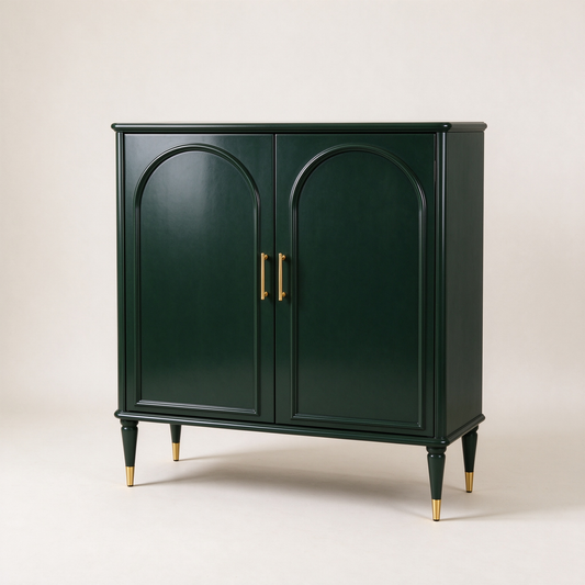 Emerald Green Arched Cabinet with Gold Handles