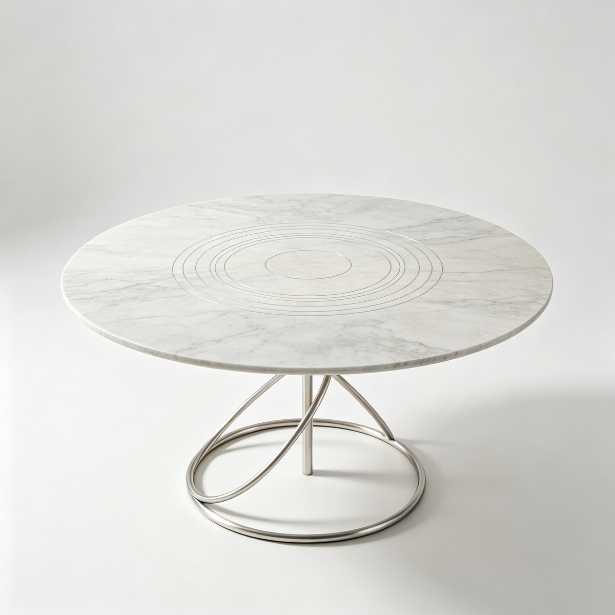 White Marble Round Coffee Table with Silver Base