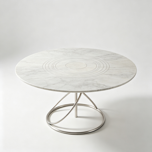 White Marble Round Coffee Table with Silver Base