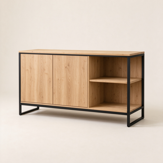 Light Wood Sideboard with Black Metal Frame