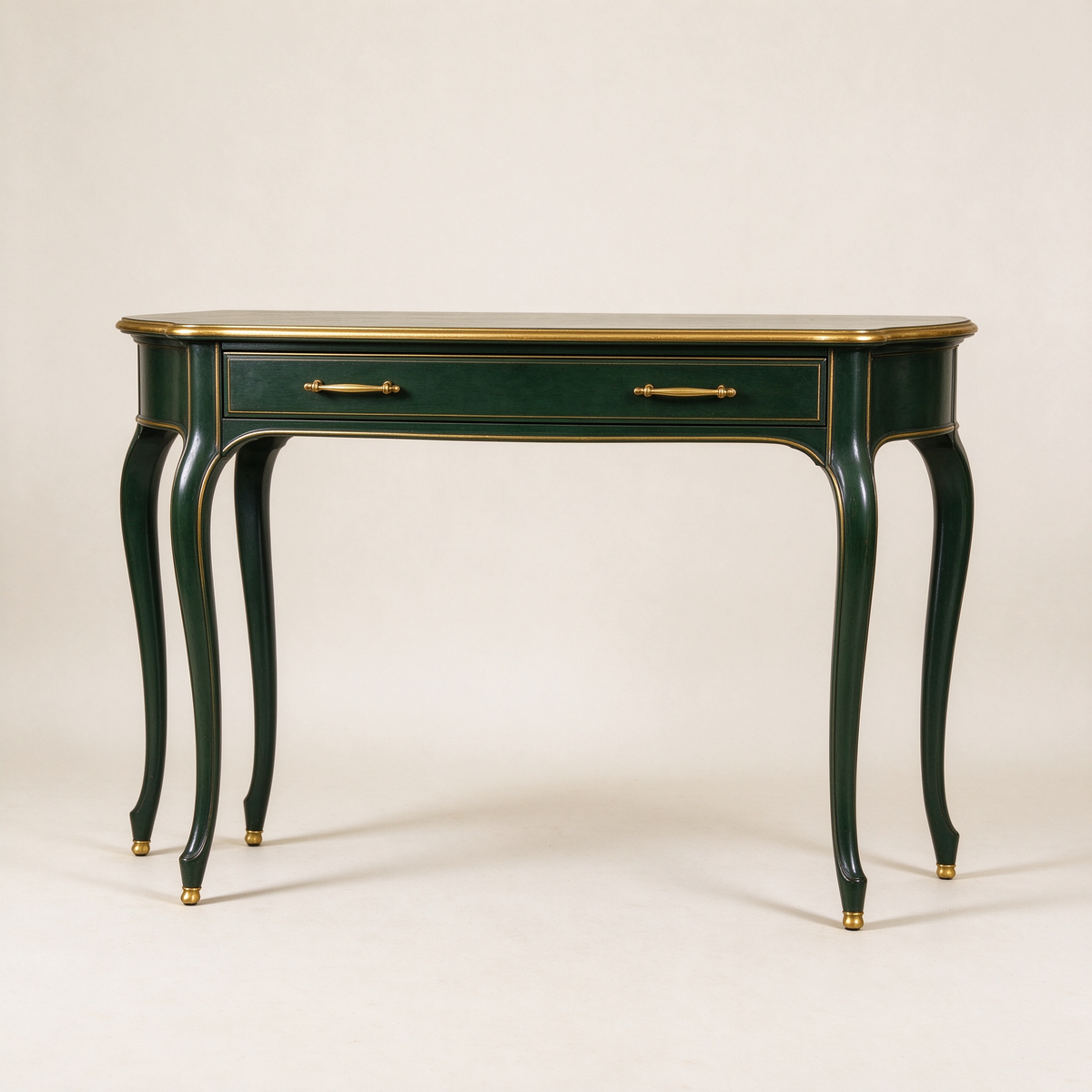 Emerald Green Vintage Console Table with Gold Trim
