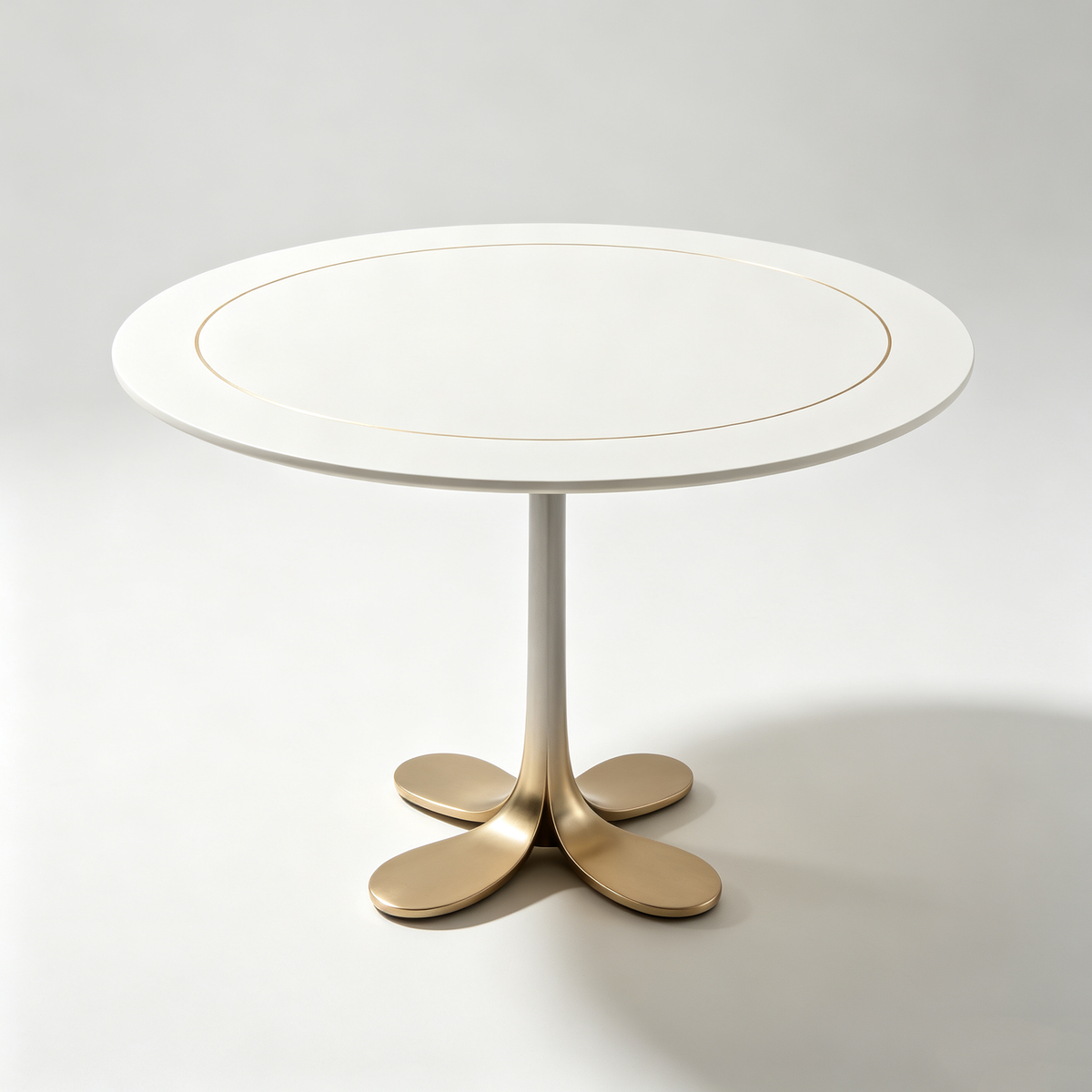 White Round Dining Table with Gold Petal Base