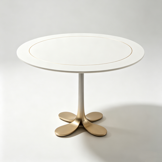 White Round Dining Table with Gold Petal Base