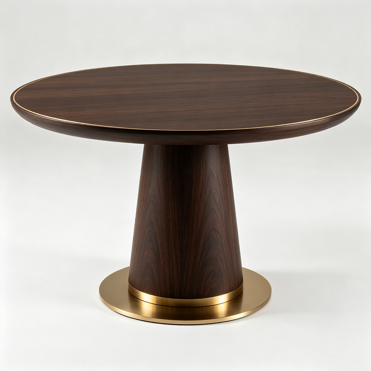 Dark Walnut Round Dining Table with Gold Base