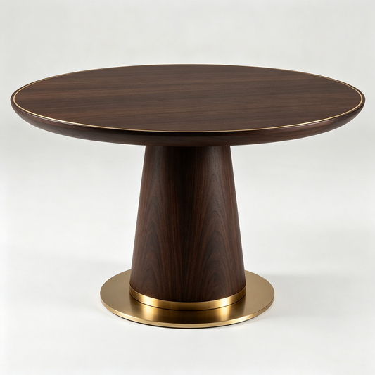 Dark Walnut Round Dining Table with Gold Base