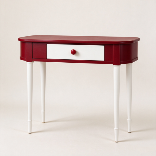 Wine Red Console Table with White Drawers