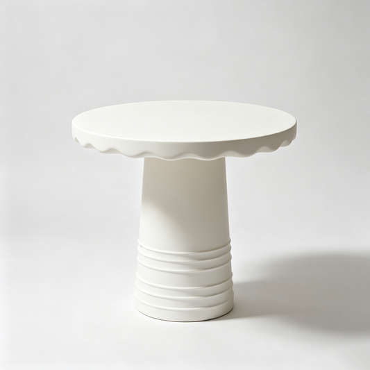 White Wave Edge Round Side Table