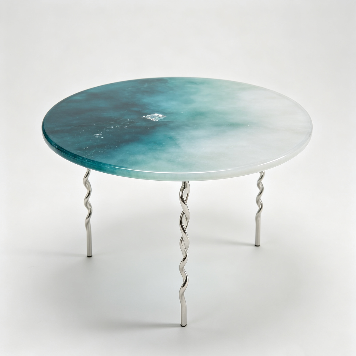 Teal Gradient Round Side Table with Twist Legs