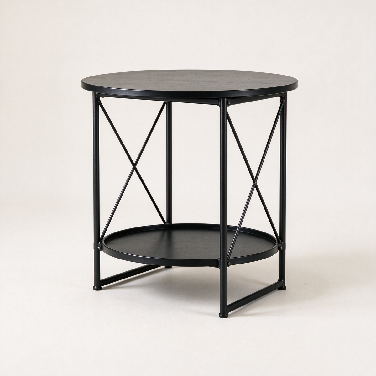 Black Round Metal Side Table with Tray