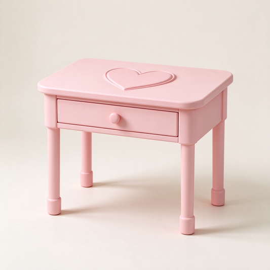 Pink Kids Side Table with Heart Motif