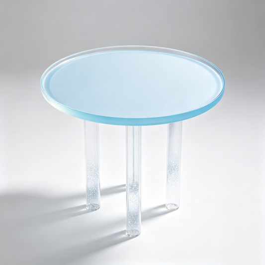 Light Blue Acrylic Round Side Table with Bubble Legs