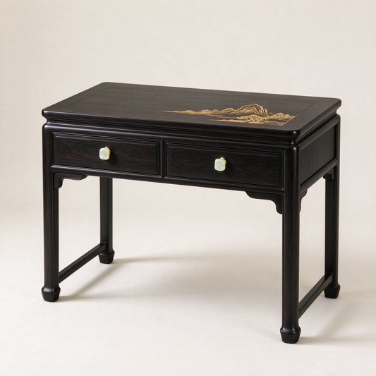 Chinese Style Dark Wood Desk with Jade Pulls