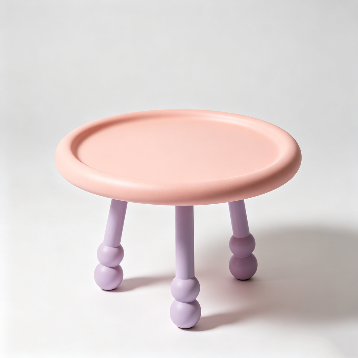 Pink Round Side Table with Purple Bead Legs